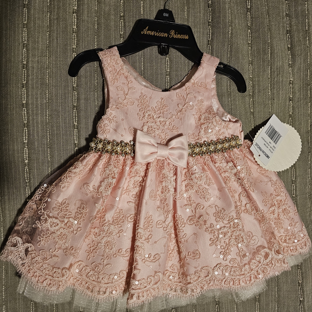 American Princess Pink Lace Dress with Bow